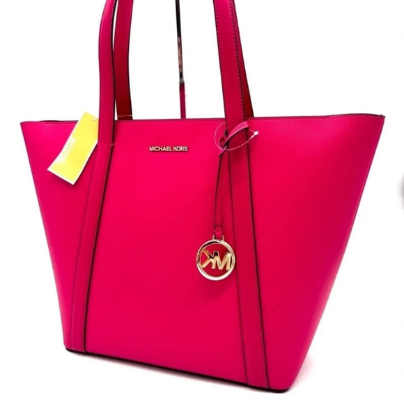Michael Kors Pratt Large Signature Logo Tote Bag Electric Pink Multi - Picture 5 of 10